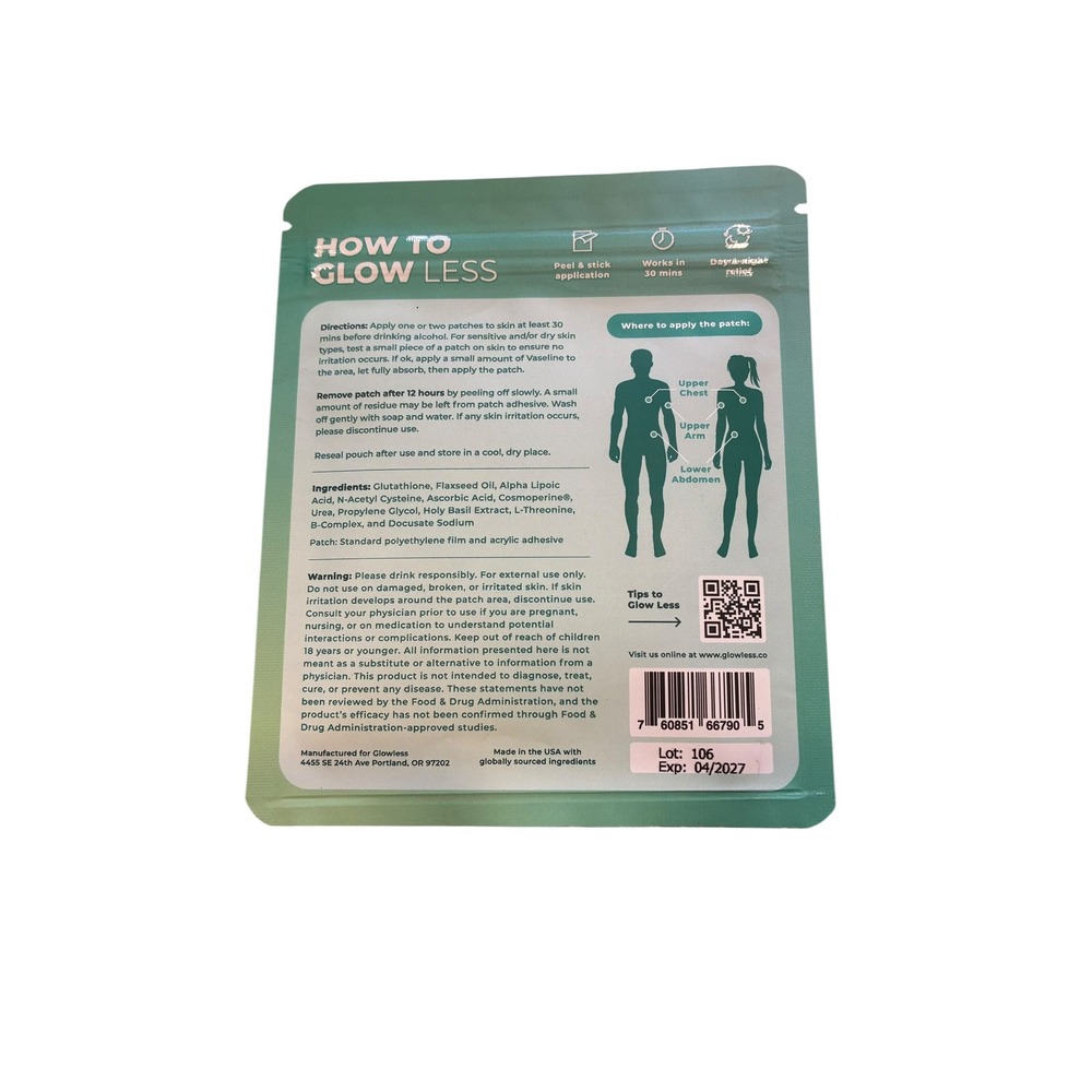 Glowless Alcohol Flush Patch 6 Peel & Stick Patches Anti-Flush Anti-Hangover - Picture 2 of 2